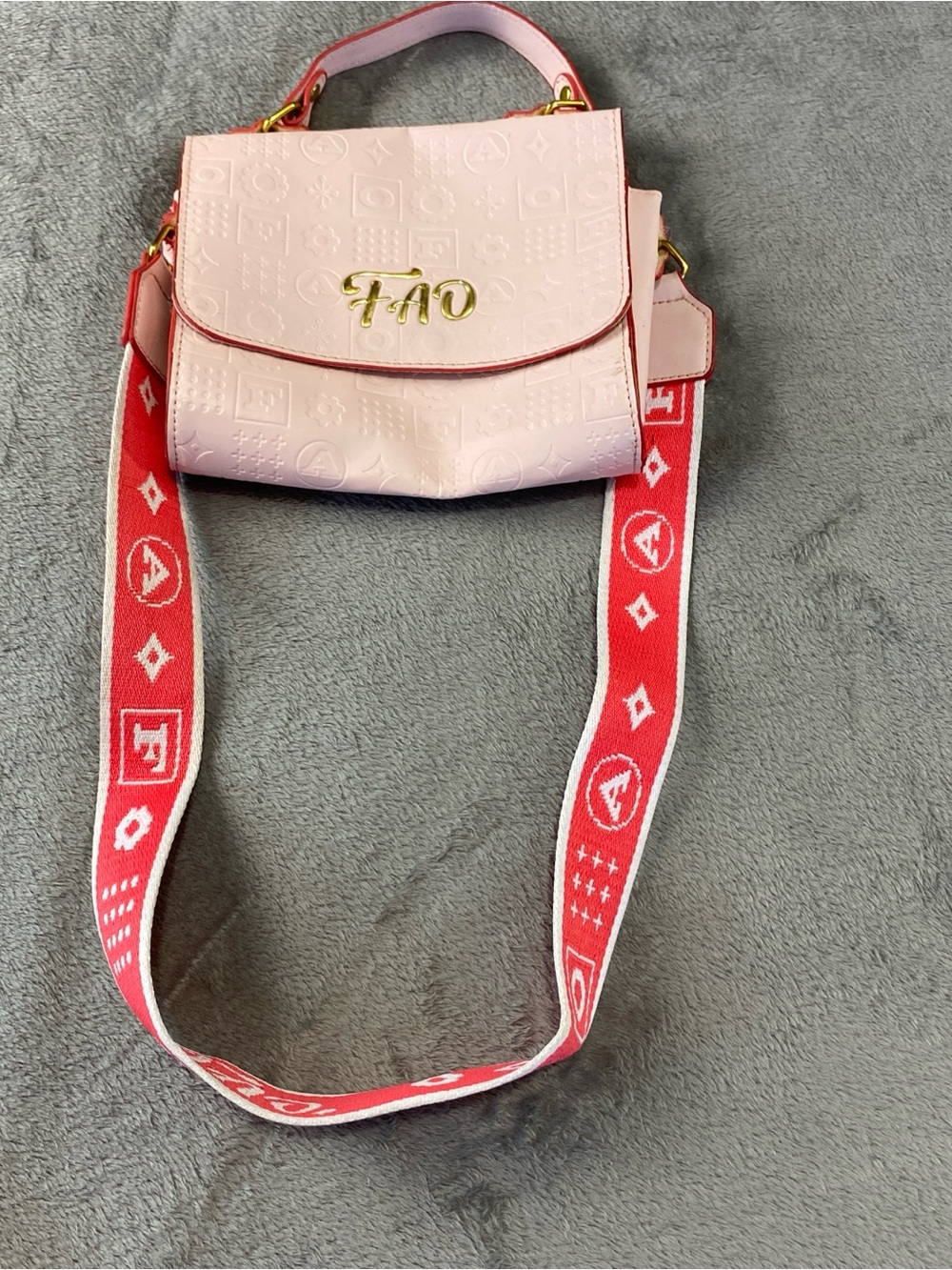 FA Pink Mini Top-Handle Shoulder Bag with Red Strap